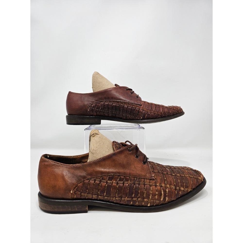 Bruno Magli Woven Leather Oxford Shoes Men's‎ Size 7.5 Brown Lace Up Italy